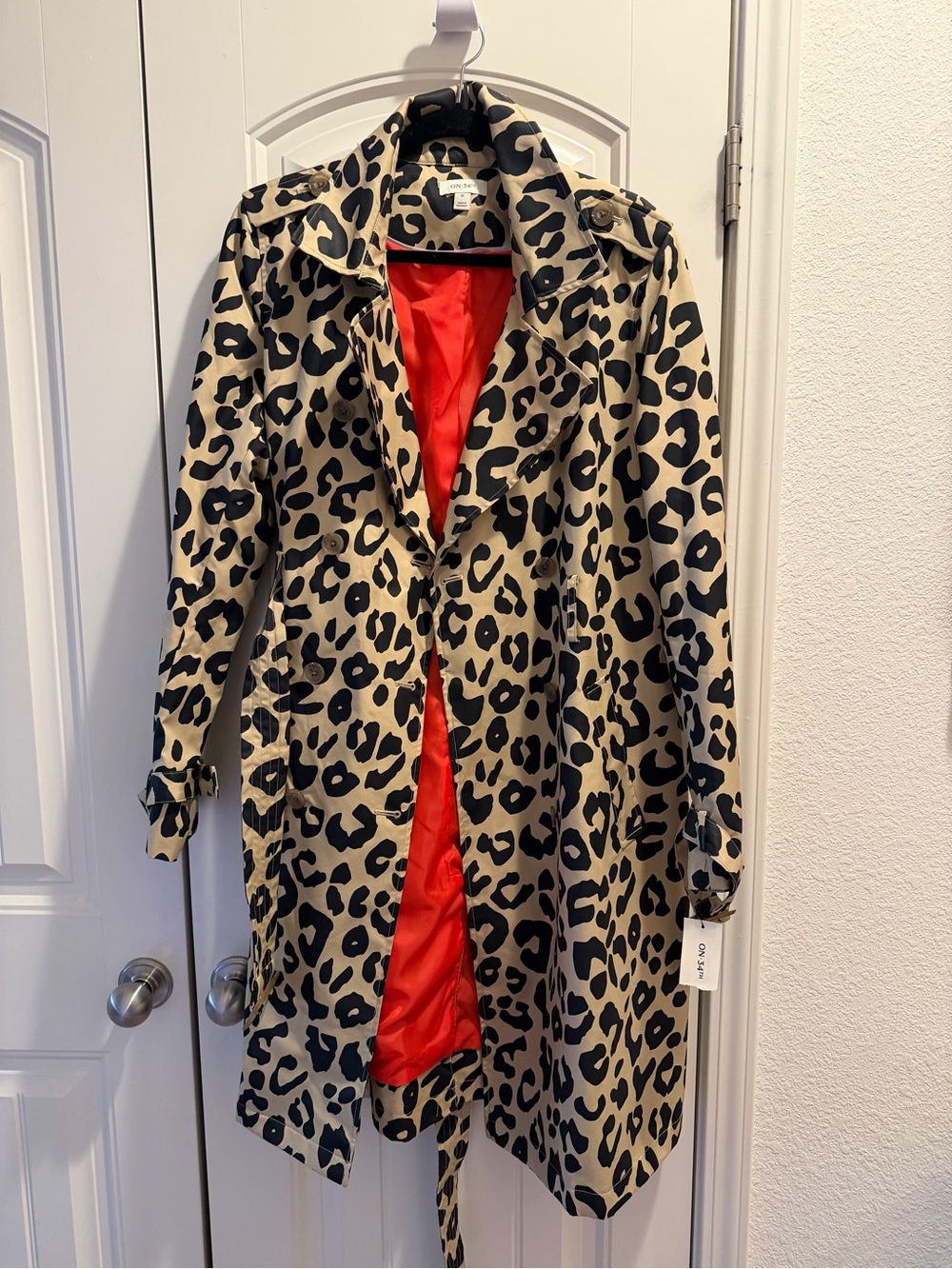 Leopard Print Trench Coat with Red Lining - Women's Trench